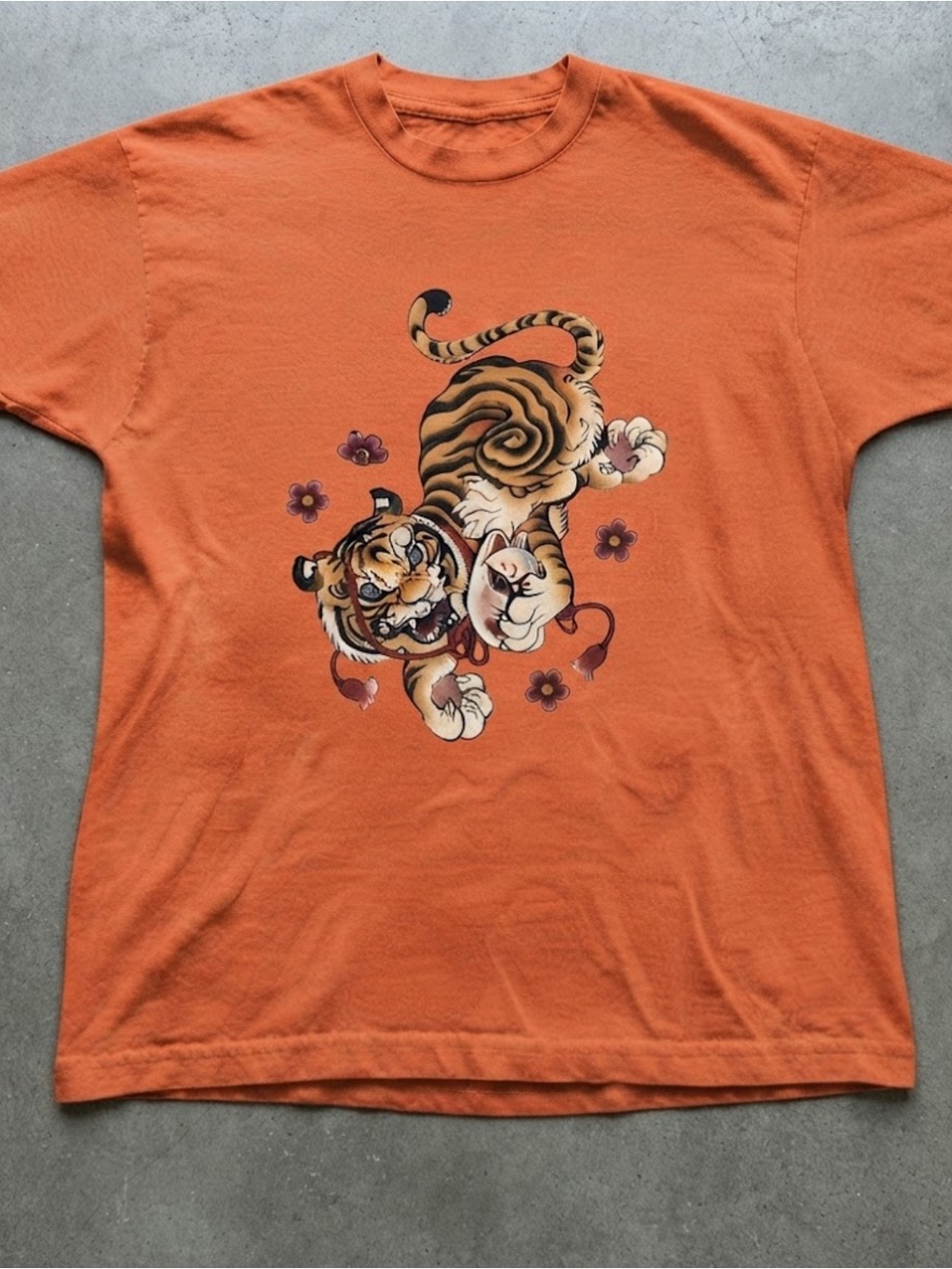 Orange Tiger Graphic Print Cotton Gildan T-Shirt
